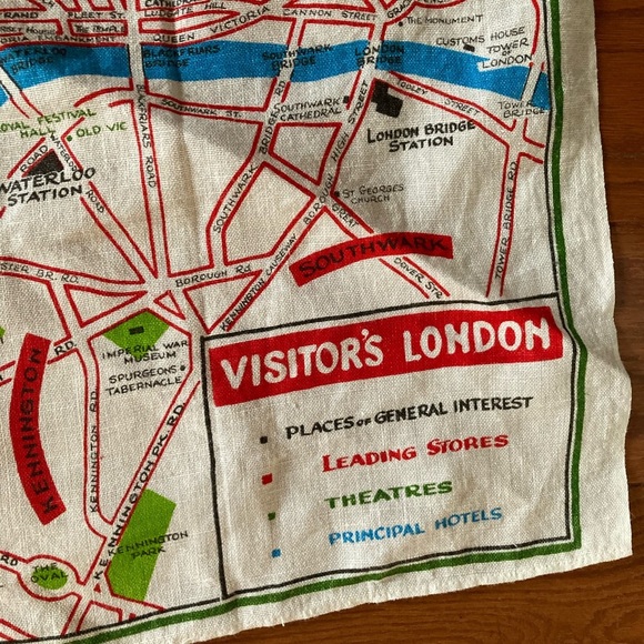 ULSTER Visitor’s London Map Souvenir Irish Linen Tea Towel Mid-Century Vintage - Picture 8 of 8